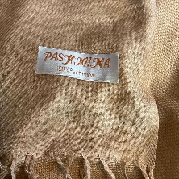 Pashmina Wrap Scarf Fringe Edge Golden Tan Color Women 28.5”x74” - Picture 3 of 12